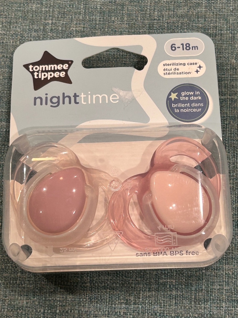 Tommee Tippee Nighttime Silicone Pacifier 2-Pack Glow in Dark 6-18m Pink